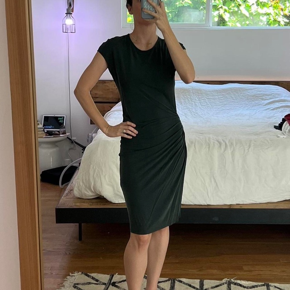 & other stories draped sleeveless midi dress dark green - Picture 3 of 8